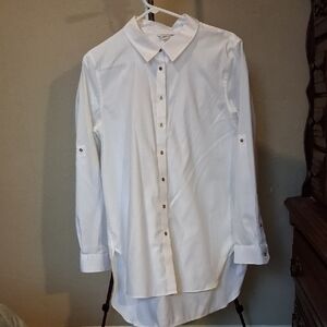 Calvin Klein White Button Down Blouse Gold Buttons Size L